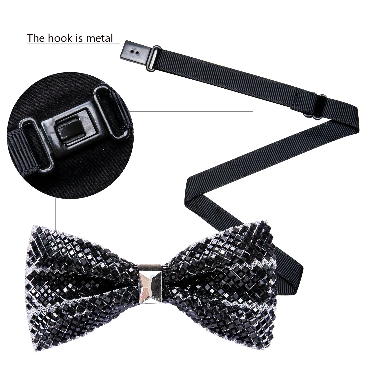 Barry. Wang Shining Black Rhinestones Pre-tied Bowties Fashion For Wedding Party sold by Barrywang product image thumbnail 4