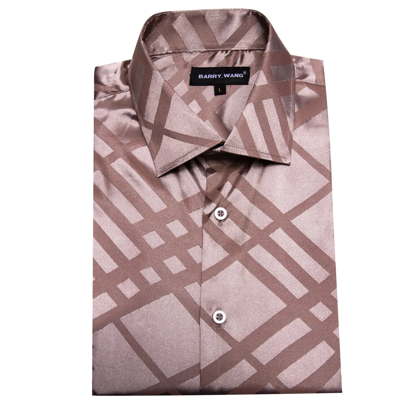 Barry Wang Casual Shirts Mens Camel Pink Plaid Short Sleeves Shirt sold by Barrywang product image thumbnail 3