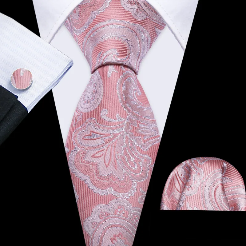 Barry. Wang Pink Men's Wedding Paisley Silk Necktie Hanky Cufflinks Set sold by Barrywang