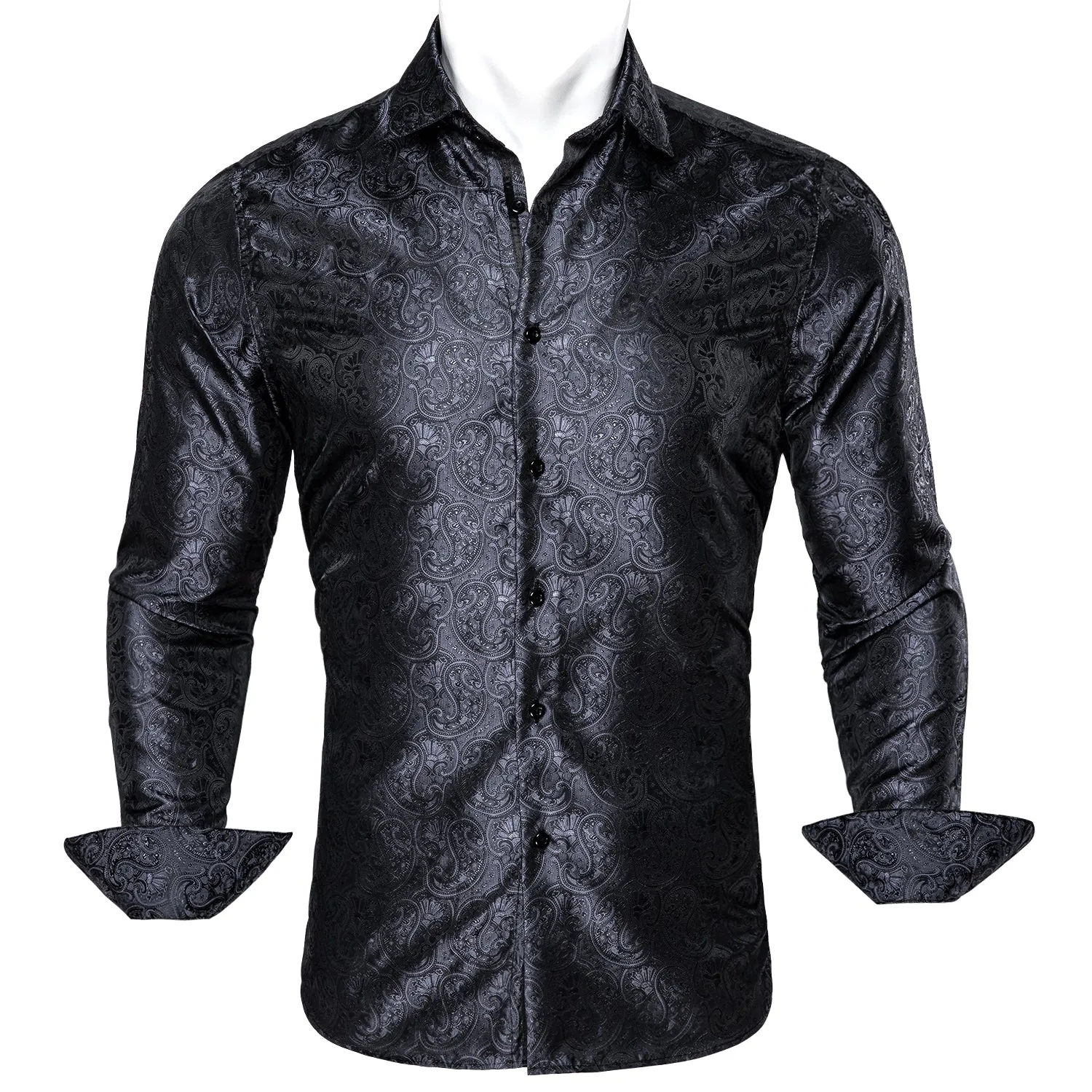 Barry. Wang Mens Casual Untucked Shirts Black Paisley Silk Shirt sold by Barrywang product image thumbnail 3