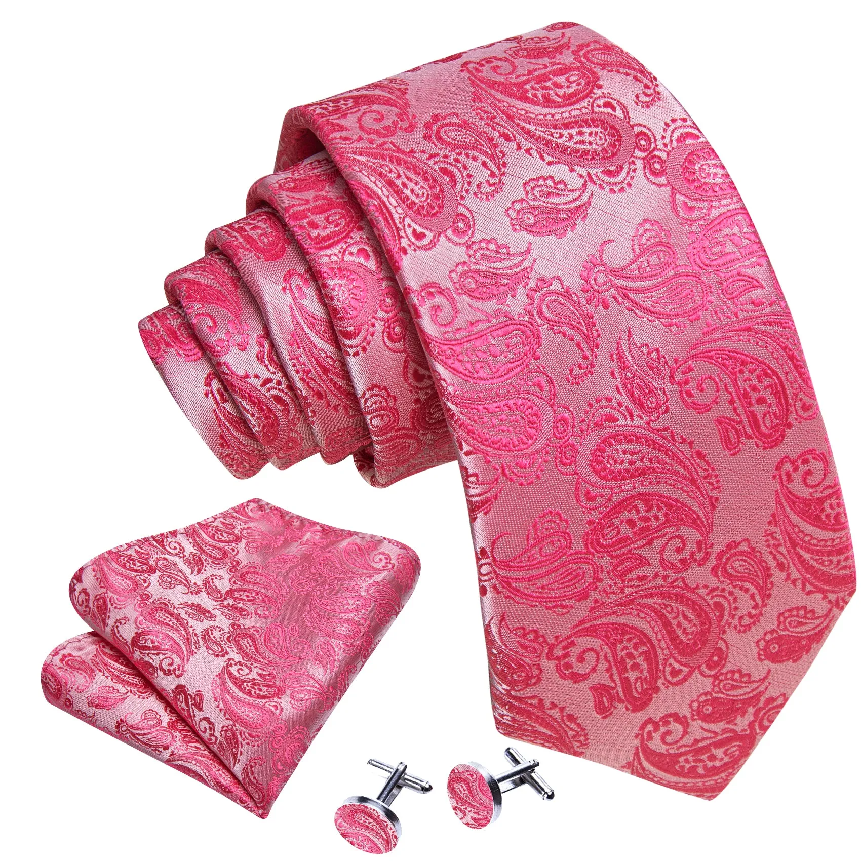 Barry. Wang Deep Pink Paisley 63" Extra Long Tie Hanky Cufflinks Set sold by Barrywang product image thumbnail 5