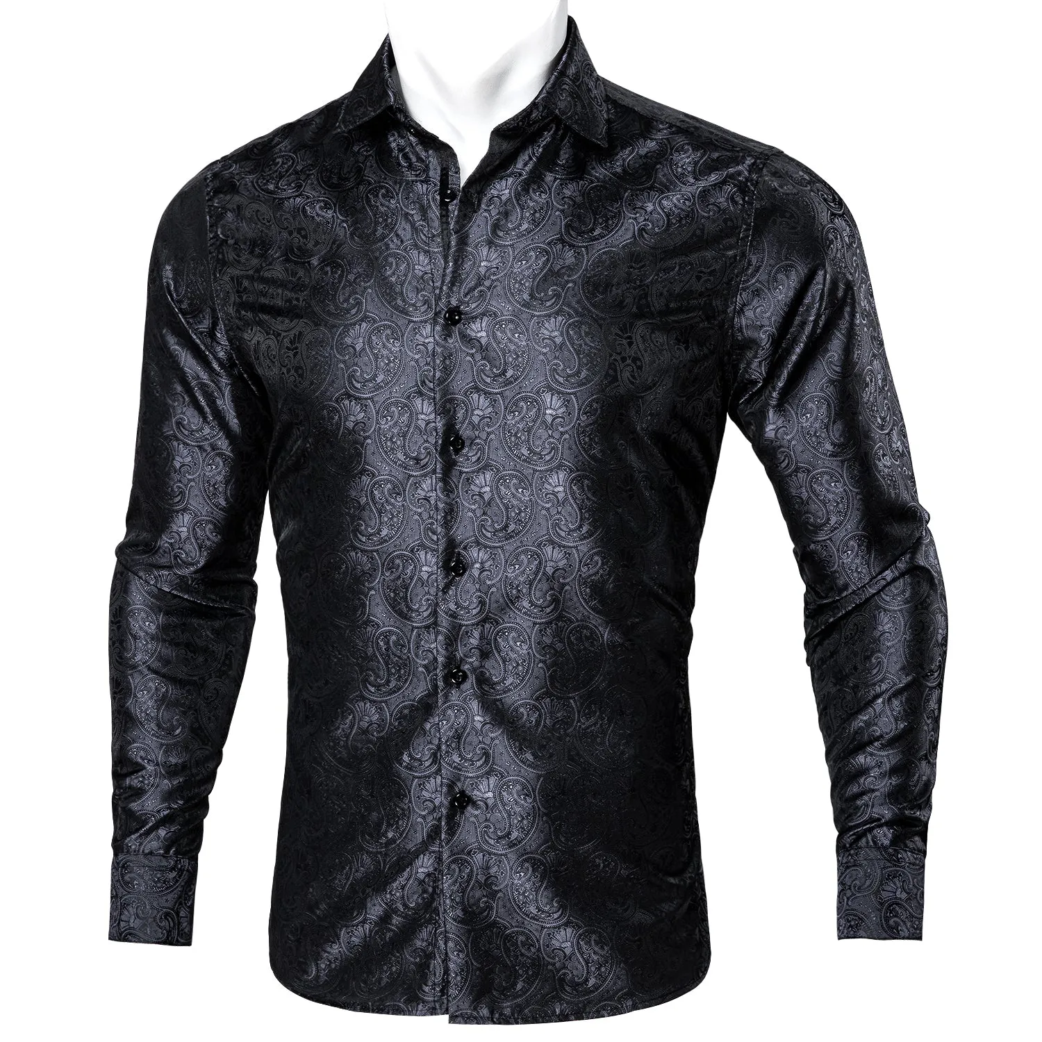Barry. Wang Mens Casual Untucked Shirts Black Paisley Silk Shirt sold by Barrywang product image thumbnail 2