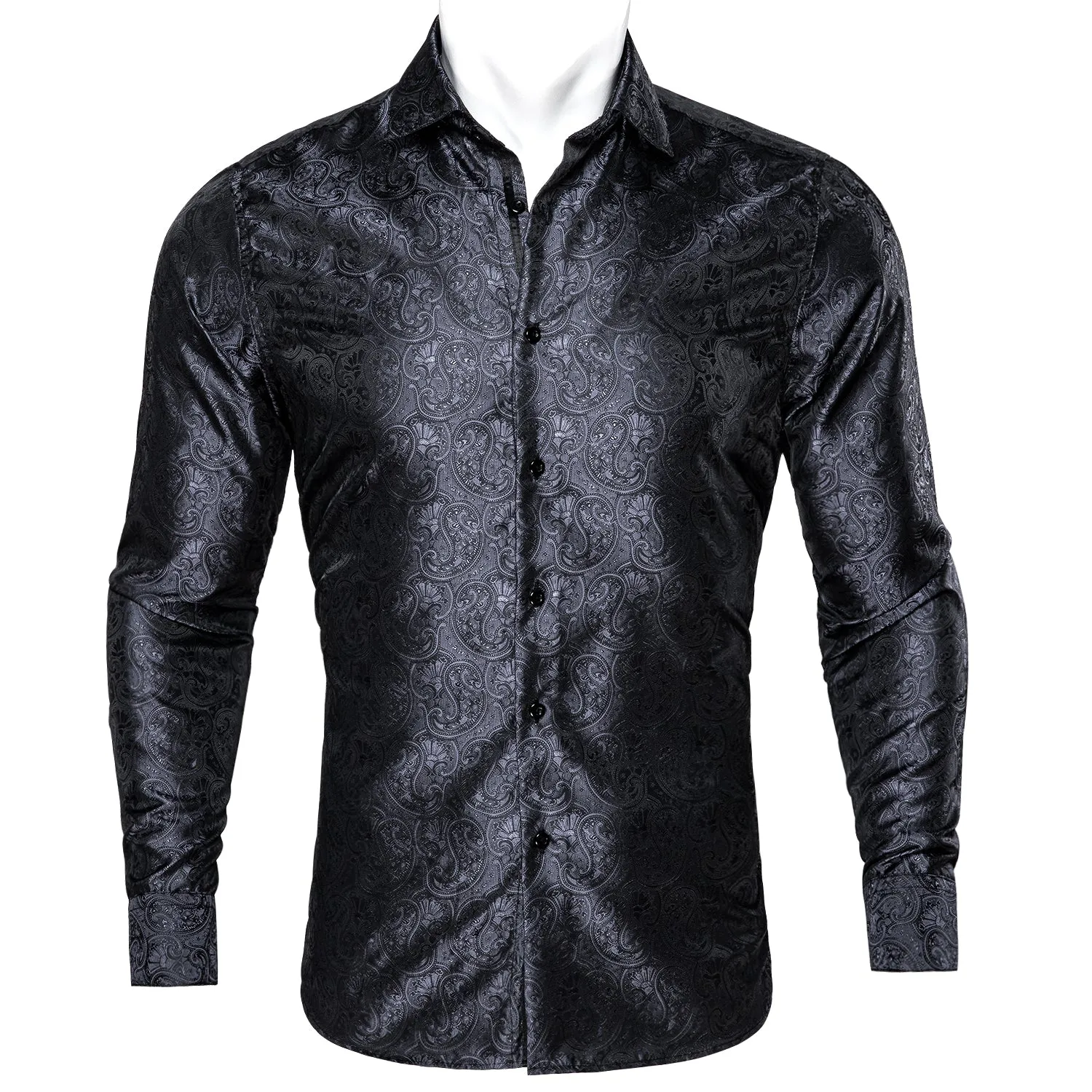 Barry. Wang Mens Casual Untucked Shirts Black Paisley Silk Shirt sold by Barrywang