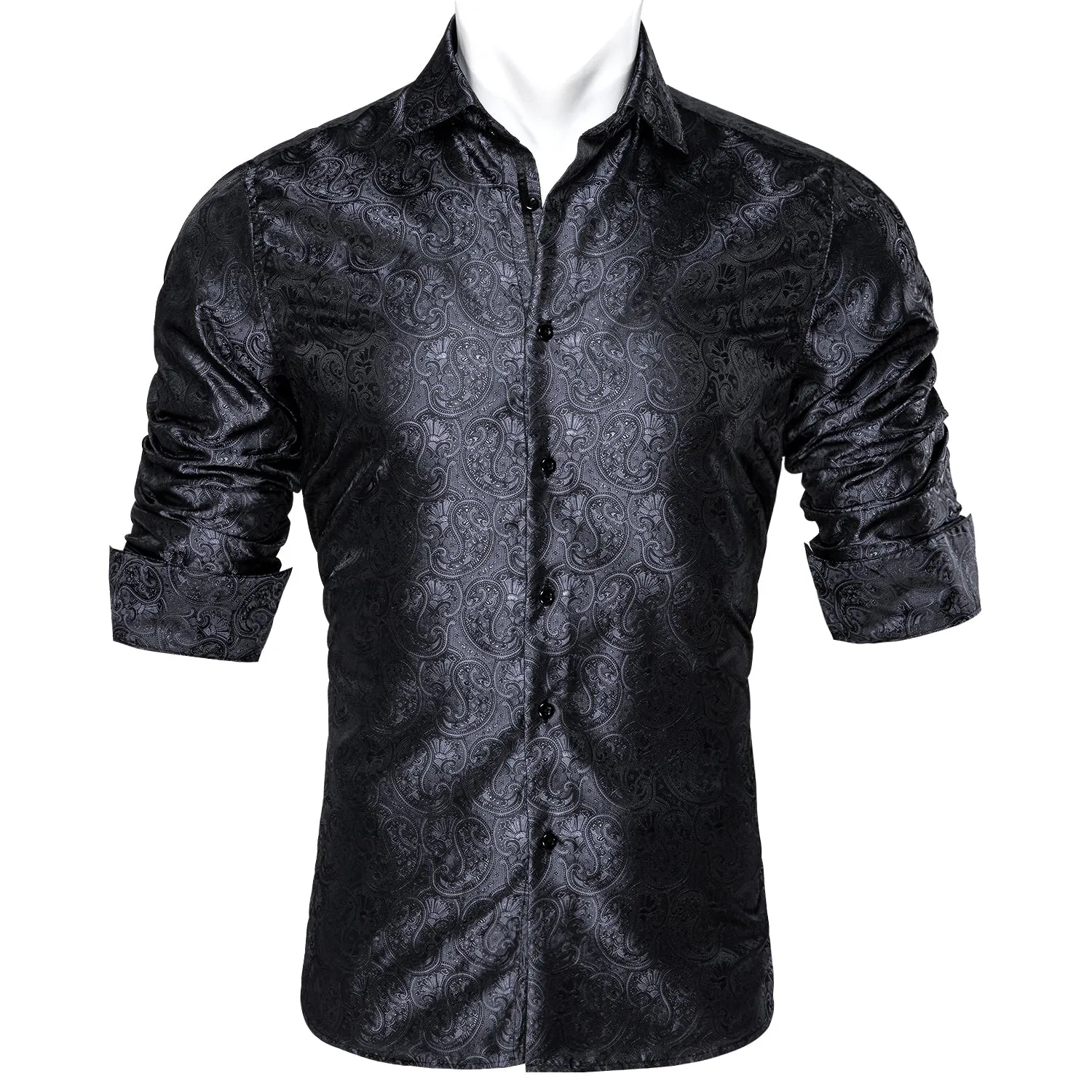 Barry. Wang Mens Casual Untucked Shirts Black Paisley Silk Shirt sold by Barrywang product image thumbnail 4