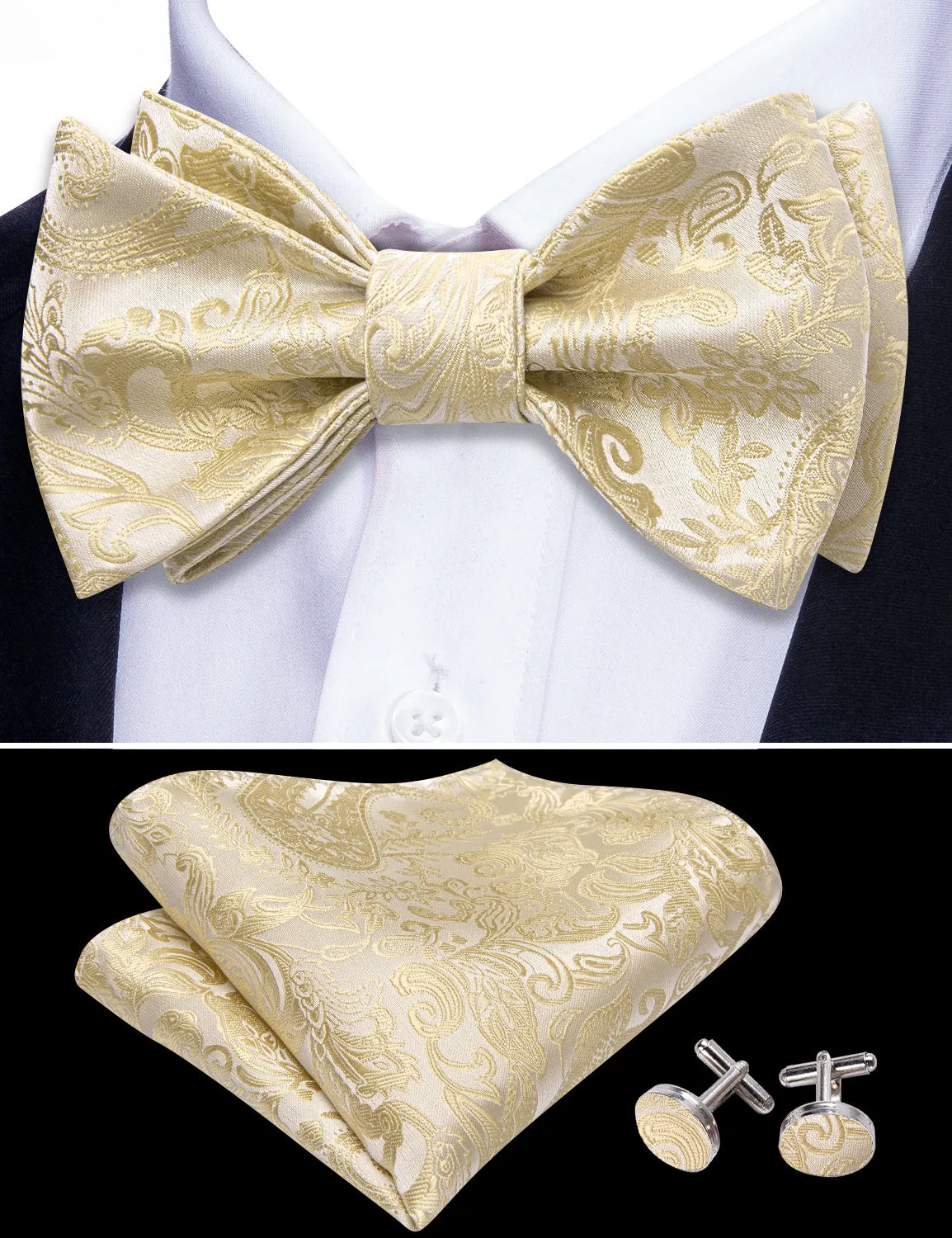 Linen Paisley Silk Bow Tie Hanky Cufflinks Set sold by Barrywang product image thumbnail 4