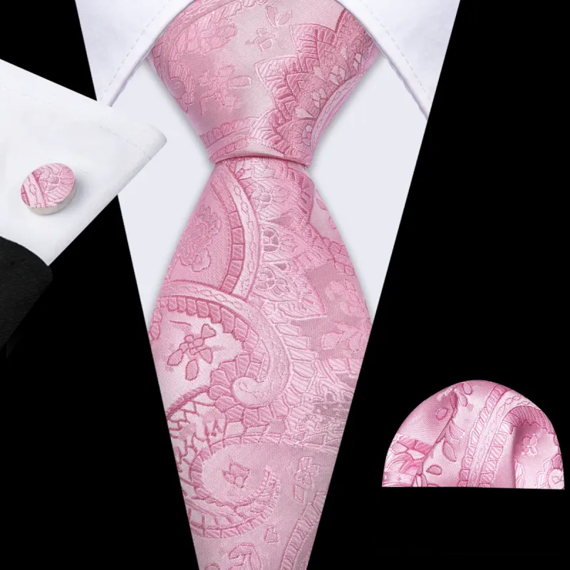 Barry. Wang Men Light Pink Paisley Silk Tie Handkerchief Cufflinks Set sold by Barrywang