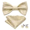 Linen Paisley Silk Bow Tie Hanky Cufflinks Set sold by Barrywang