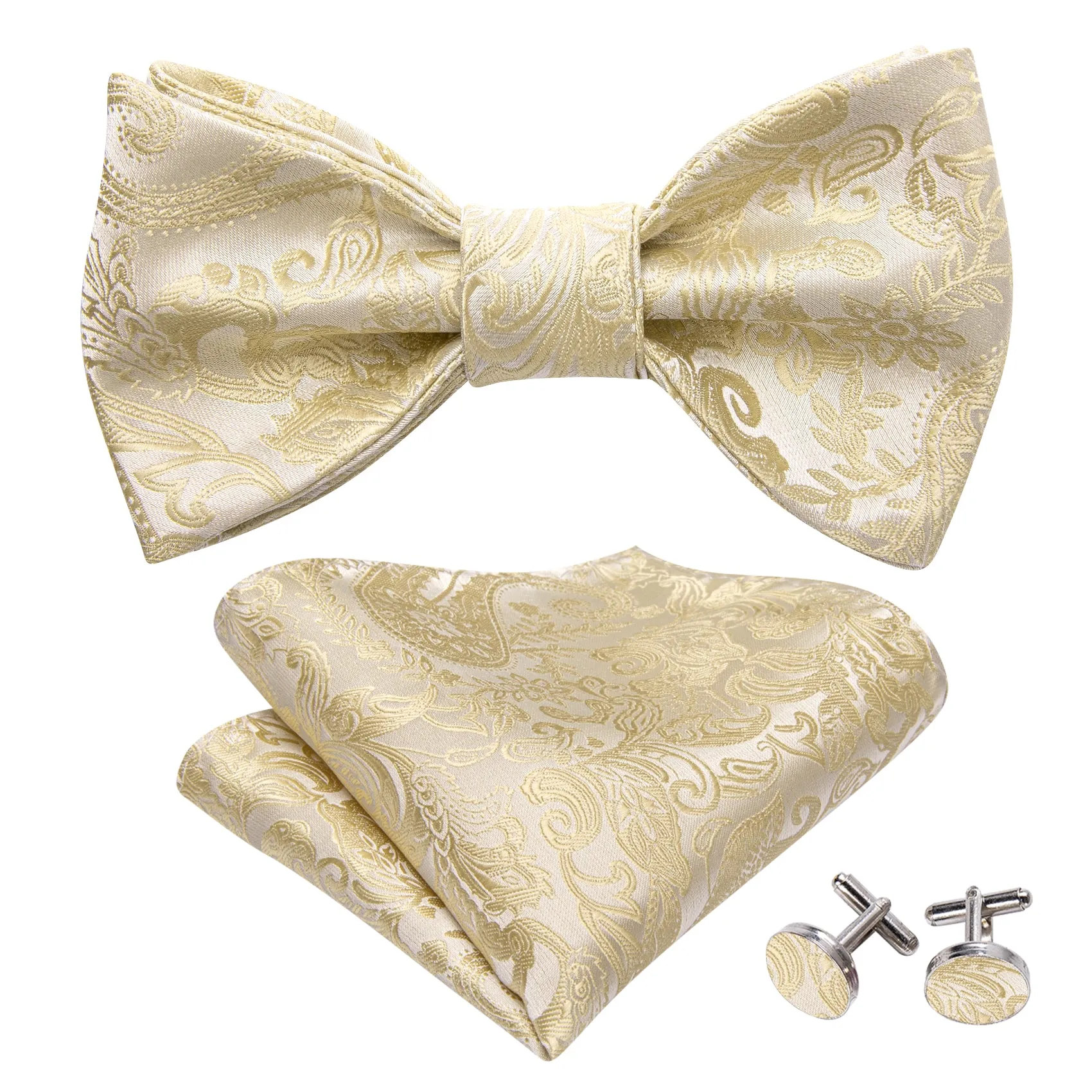 Linen Paisley Silk Bow Tie Hanky Cufflinks Set sold by Barrywang product image thumbnail 5