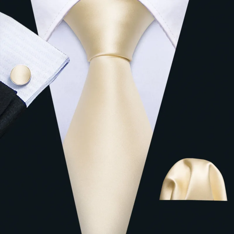 Barry. Wang Ivory Wedding Necktie Beige Solid Tie Hanky Cufflinks Set sold by Barrywang