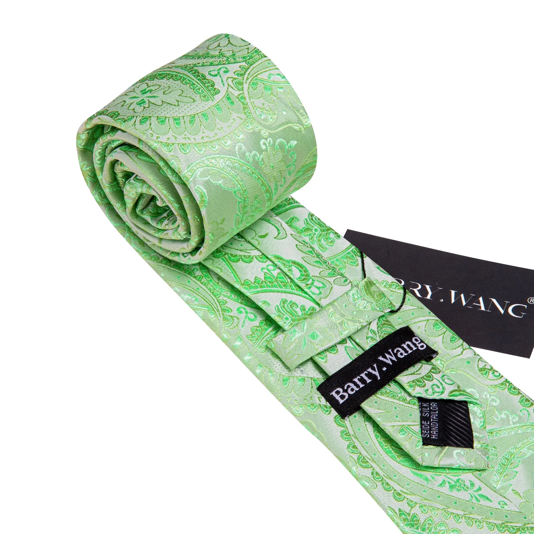 Barry. Wang Light Green Paisley Silk Tie Handkerchief Cufflinks Set sold by Barrywang product image thumbnail 5