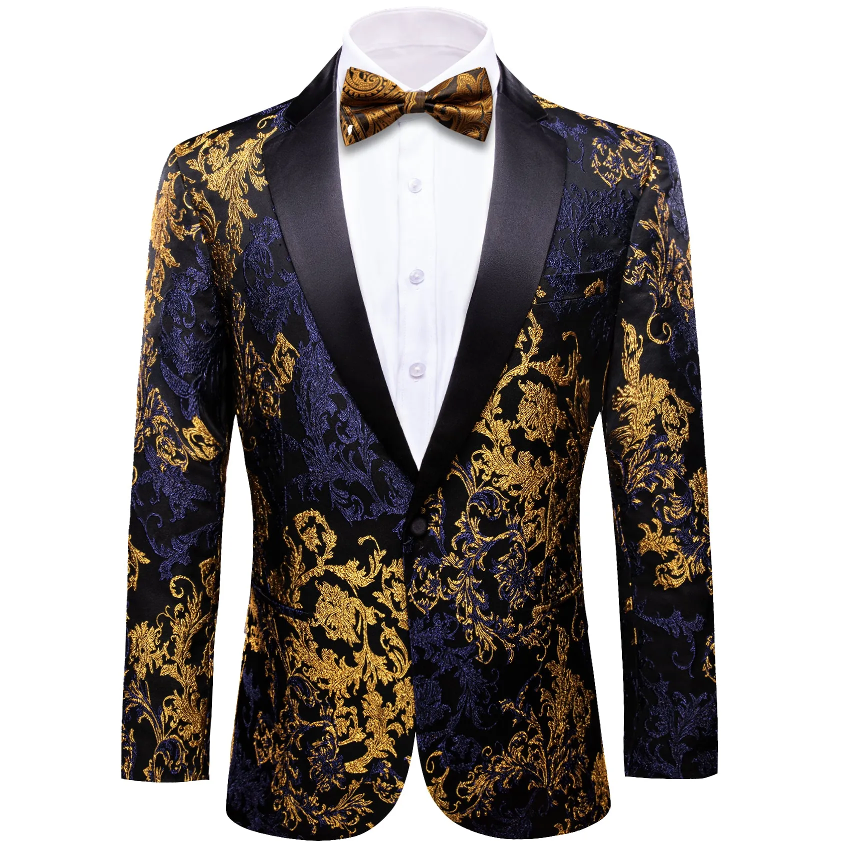 Men Tops Blue Gold Paisley Suit Jacket One Button Barry. Wang Blazer sold by Barrywang
