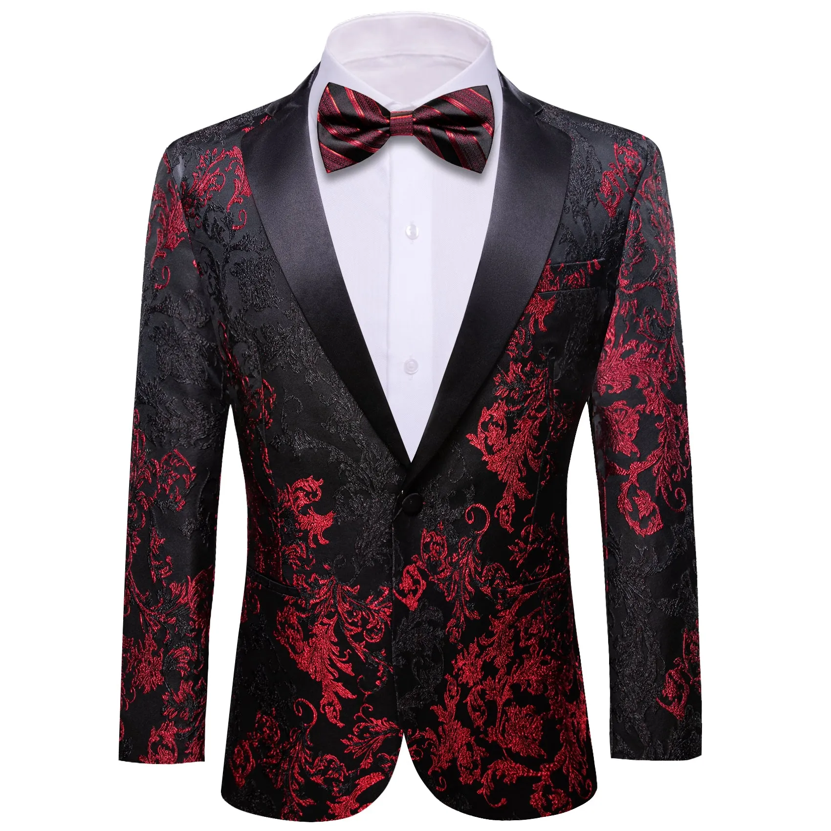 Barry. Wang Notched Collar Suit Men's Red Black Paisley Suit Jacket sold by Barrywang product image thumbnail 2