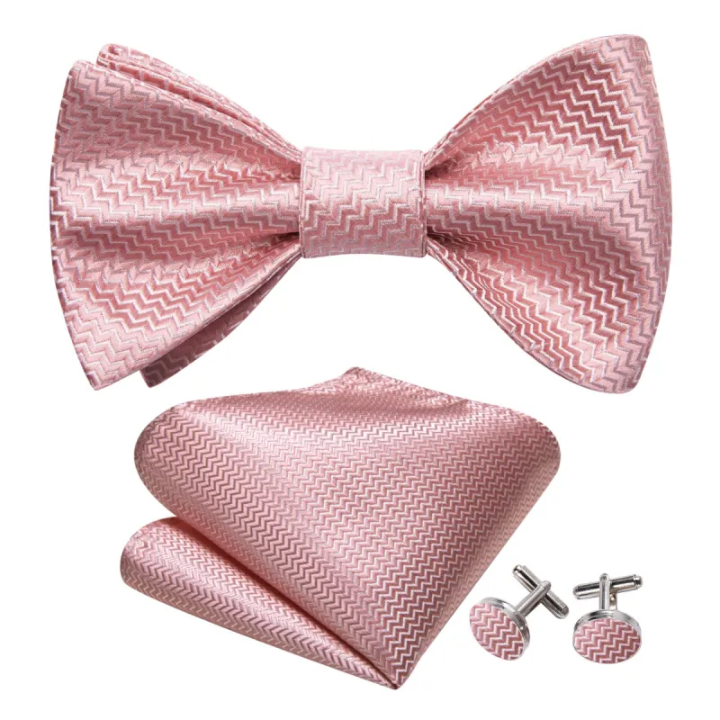 Pink White Striped Silk Bow Tie Hanky Cufflinks Set sold by Barrywang