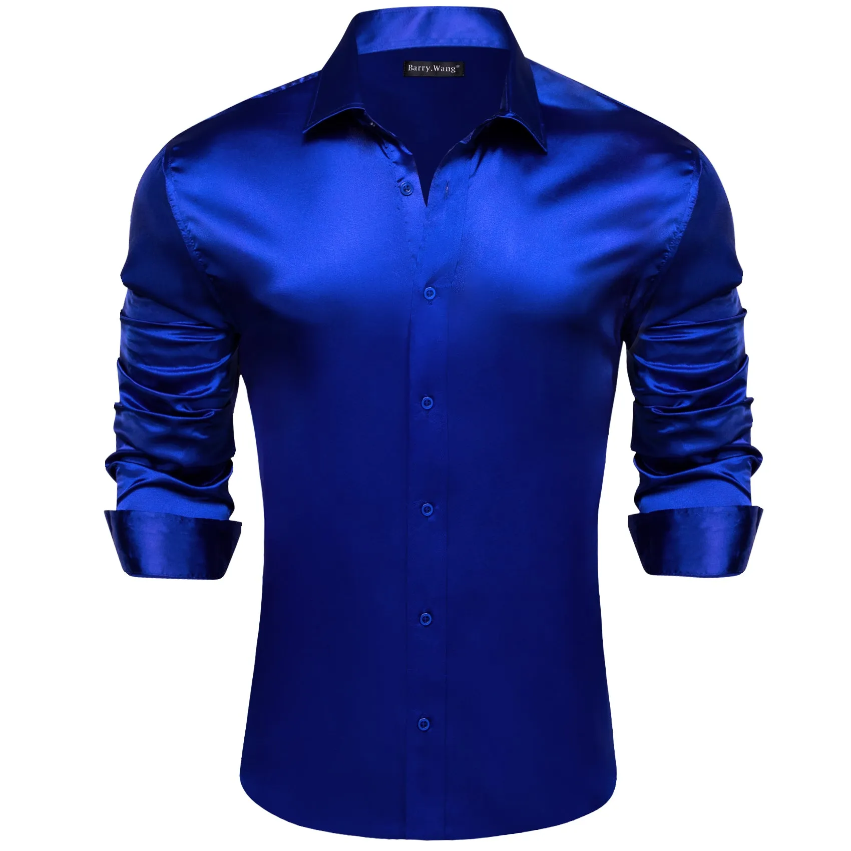 Barry.wang Sapphire Blue Solid Silk Men's Shirt sold by Barrywang