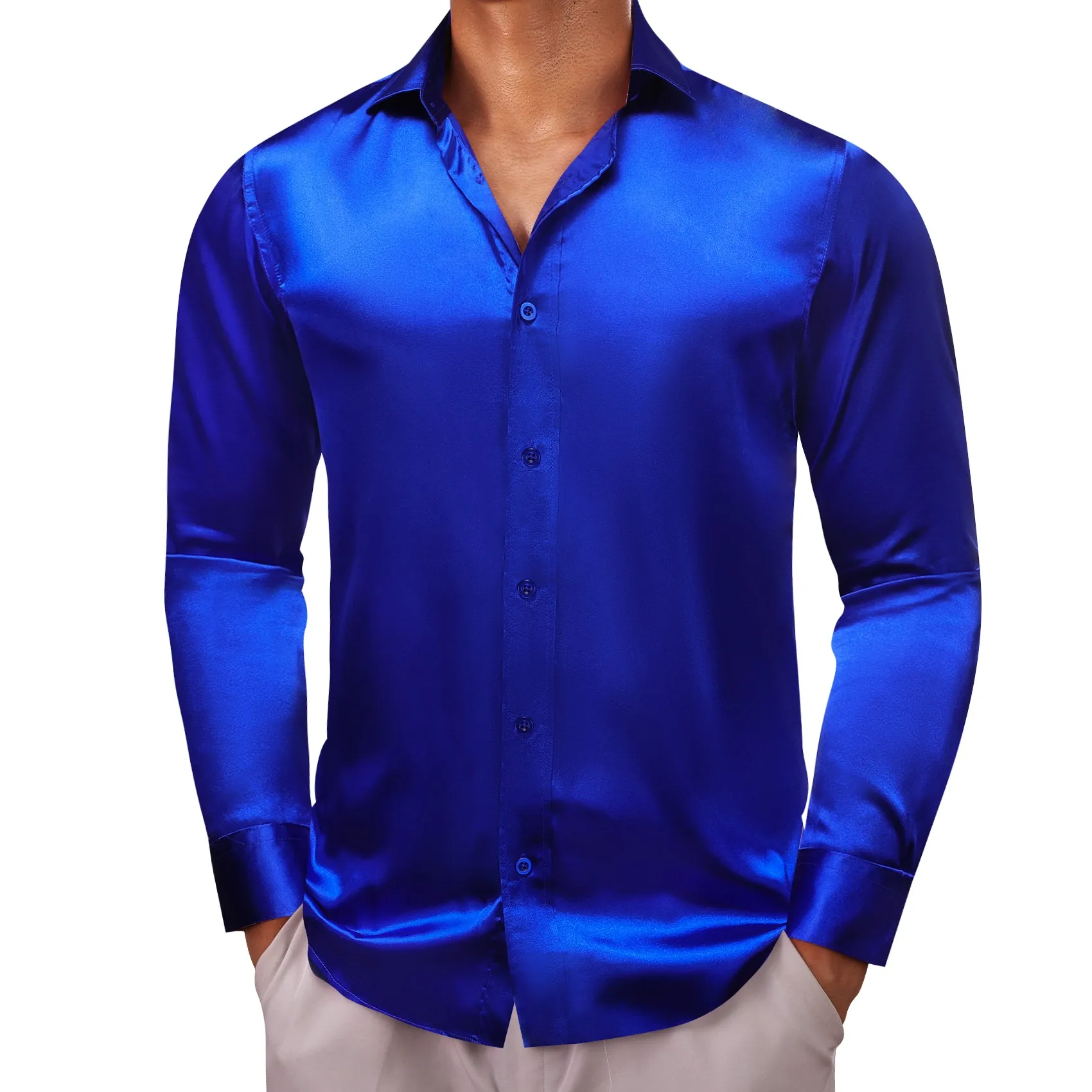 Barry.wang Sapphire Blue Solid Silk Men's Shirt sold by Barrywang product image thumbnail 2