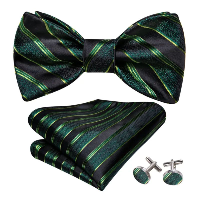 Barry. Wang Green Black Striped Bow Tie Hanky Cufflinks Set sold by Barrywang