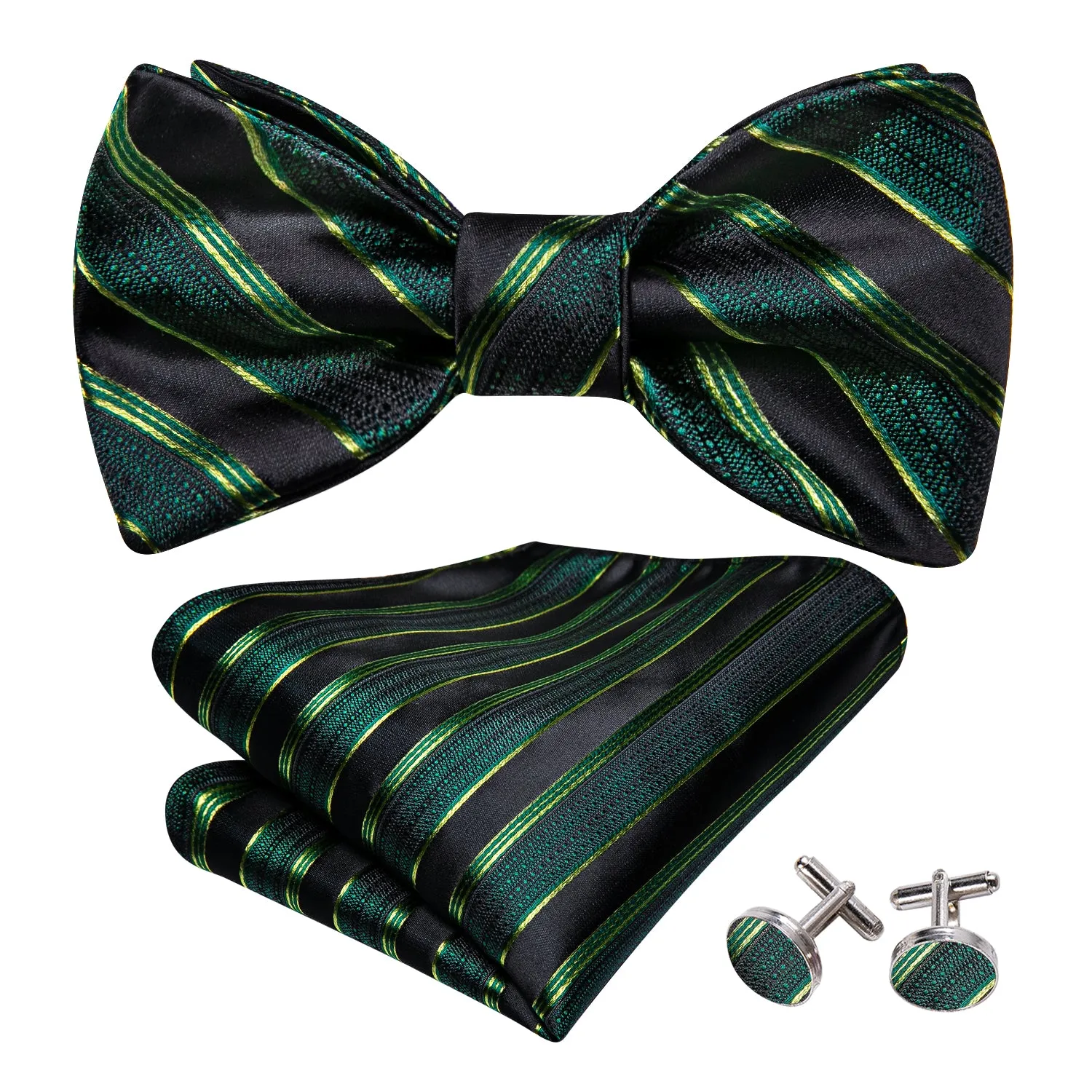 Barry. Wang Green Black Striped Bow Tie Hanky Cufflinks Set sold by Barrywang