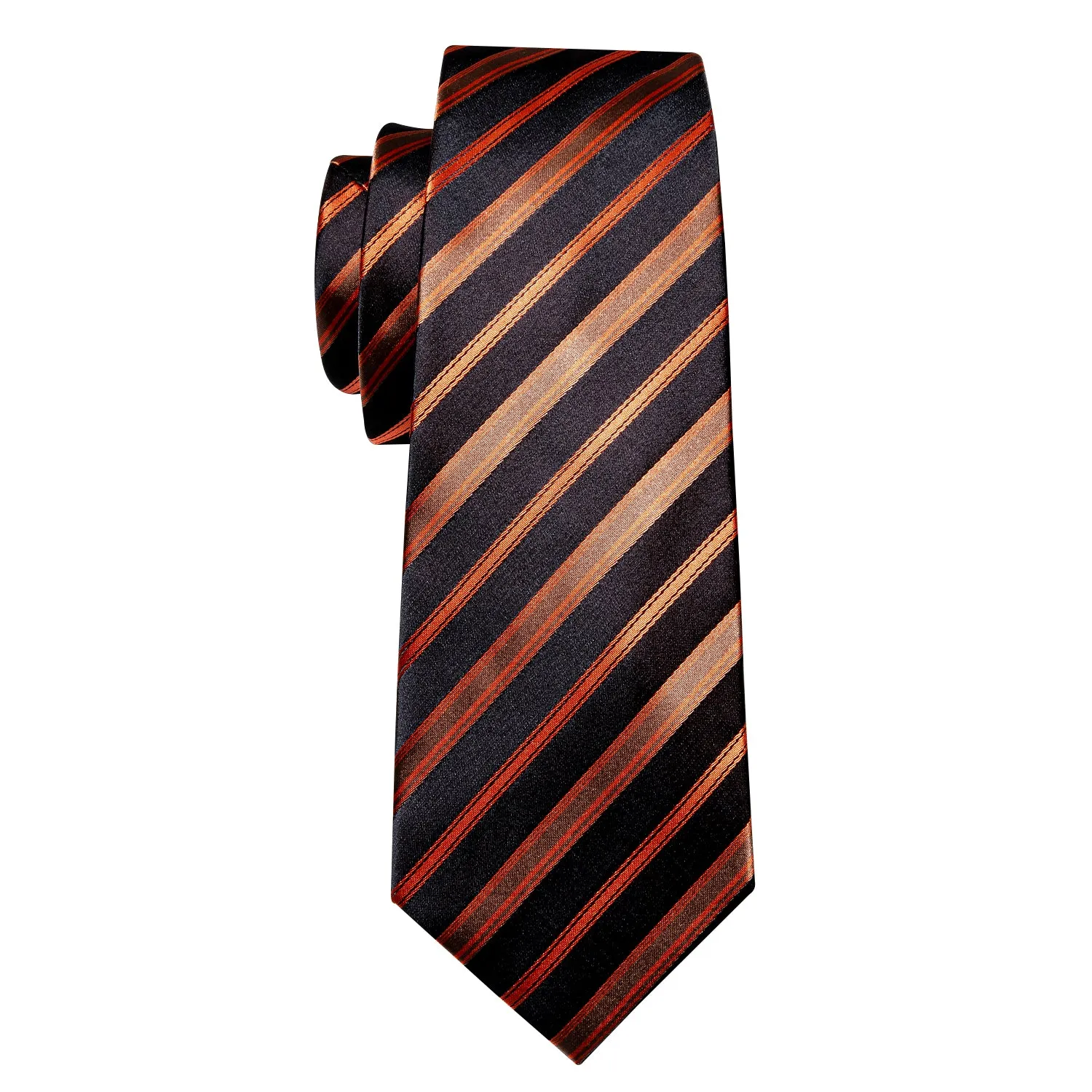Barry. Wang Black Tie Orange Brown Stripe Men's Tie Set with Lapel Pin Brooch sold by Barrywang product image thumbnail 5