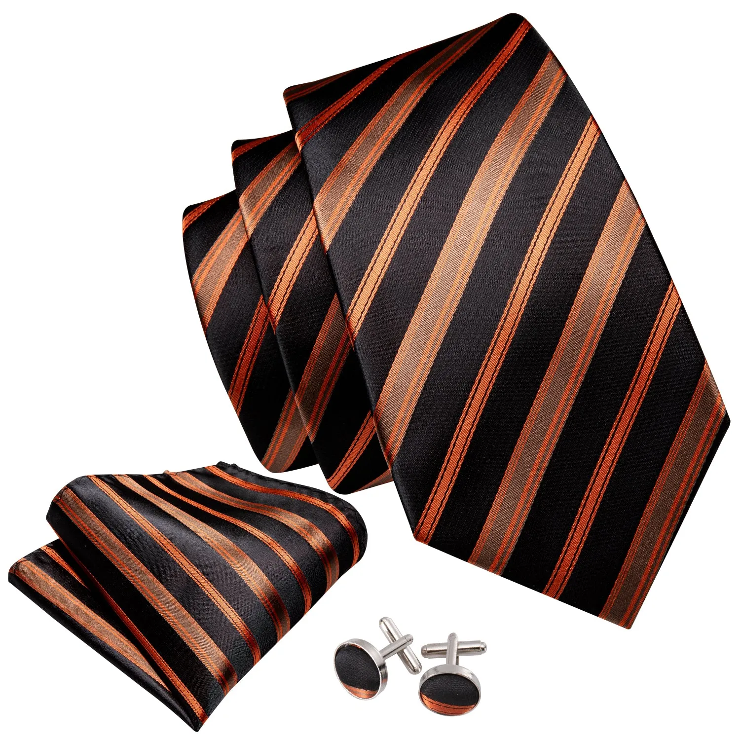 Barry. Wang Black Tie Orange Brown Stripe Men's Tie Set with Lapel Pin Brooch sold by Barrywang product image thumbnail 4