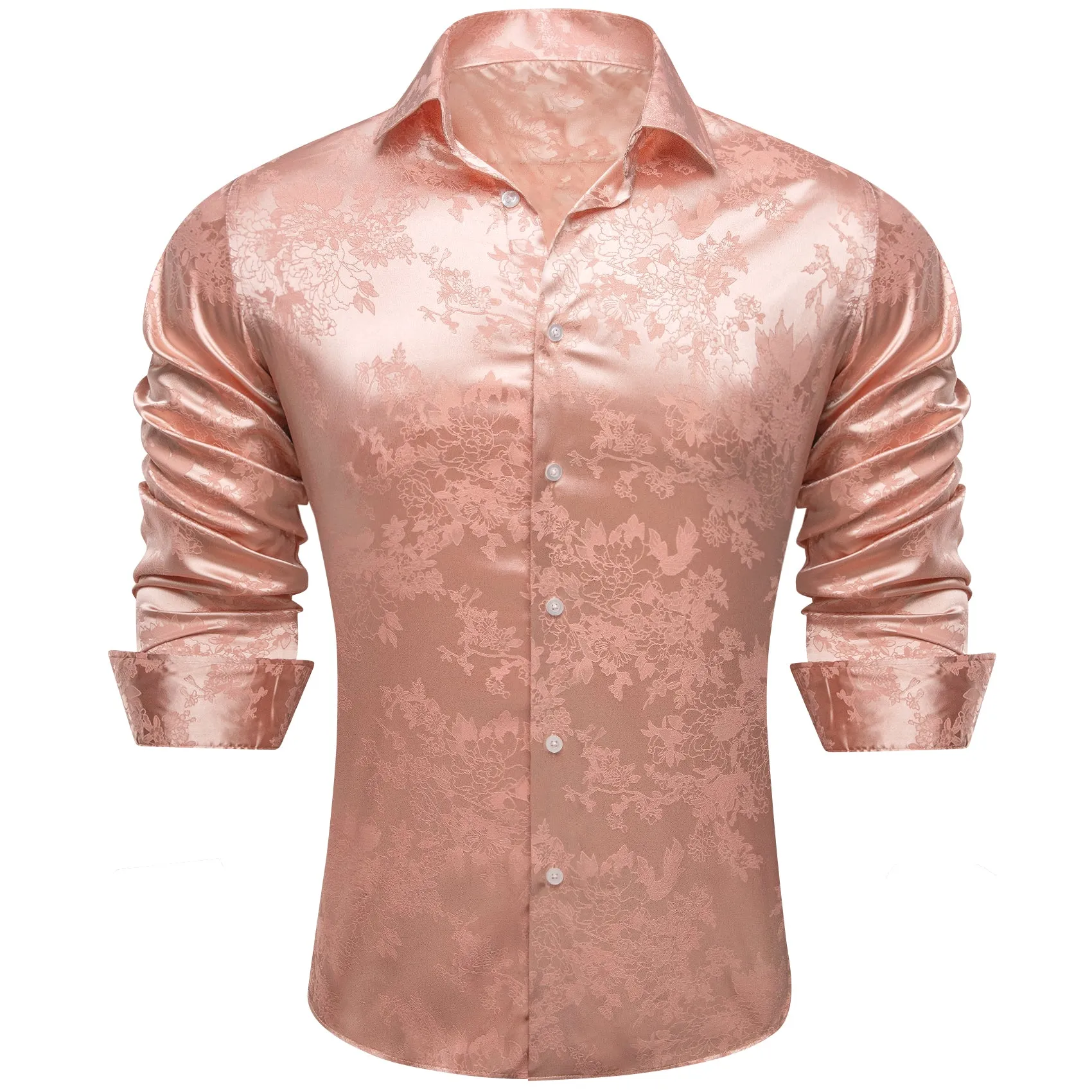 Barry.wang Light Beige Floral Silk Men's Shirt sold by Barrywang product image thumbnail 4
