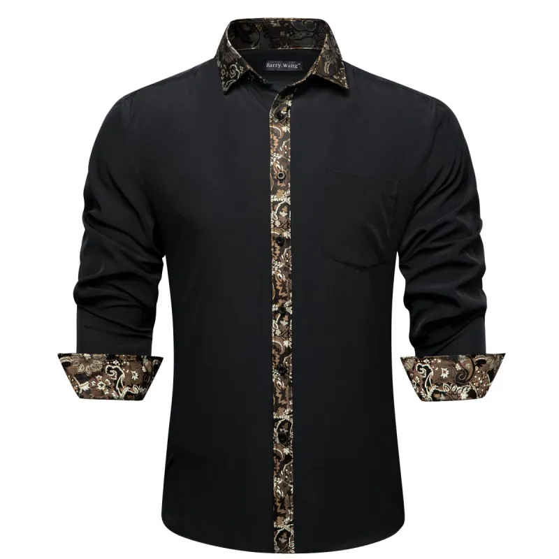 Barry.wang Black Brown Splicing Men's Business Shirt sold by Barrywang
