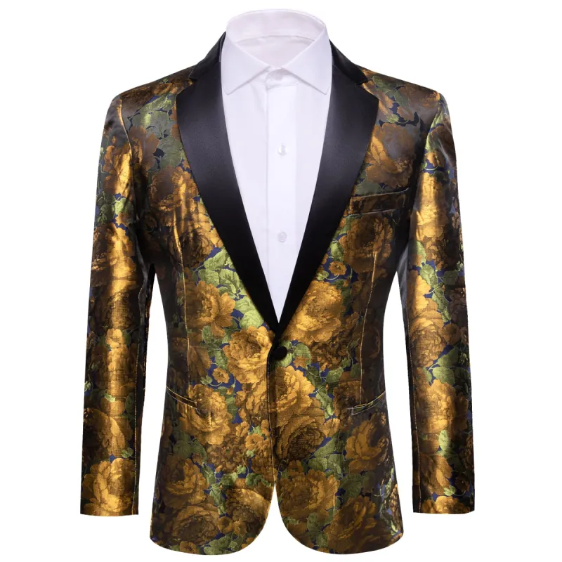 Barry. Wang Men's Suit Gold Green Flower Notched Collar Suit Jacket sold by Barrywang