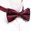 Barry Wang Black Red Paisley Men Pre-tied Bow Tie Hanky Cufflinks Set sold by Barrywang