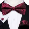 Barry Wang Black Red Paisley Men Pre-tied Bow Tie Hanky Cufflinks Set sold by Barrywang