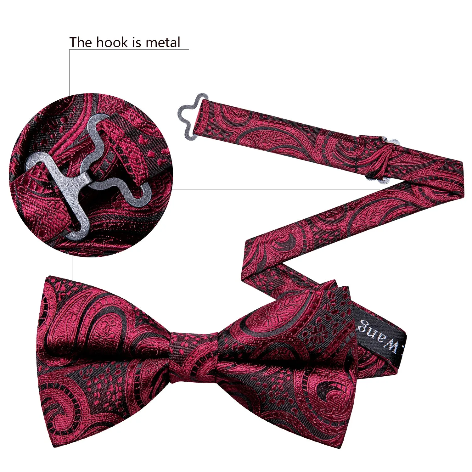 Barry Wang Black Red Paisley Men Pre-tied Bow Tie Hanky Cufflinks Set sold by Barrywang product image thumbnail 4