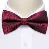 Barry Wang Black Red Paisley Men Pre-tied Bow Tie Hanky Cufflinks Set sold by Barrywang