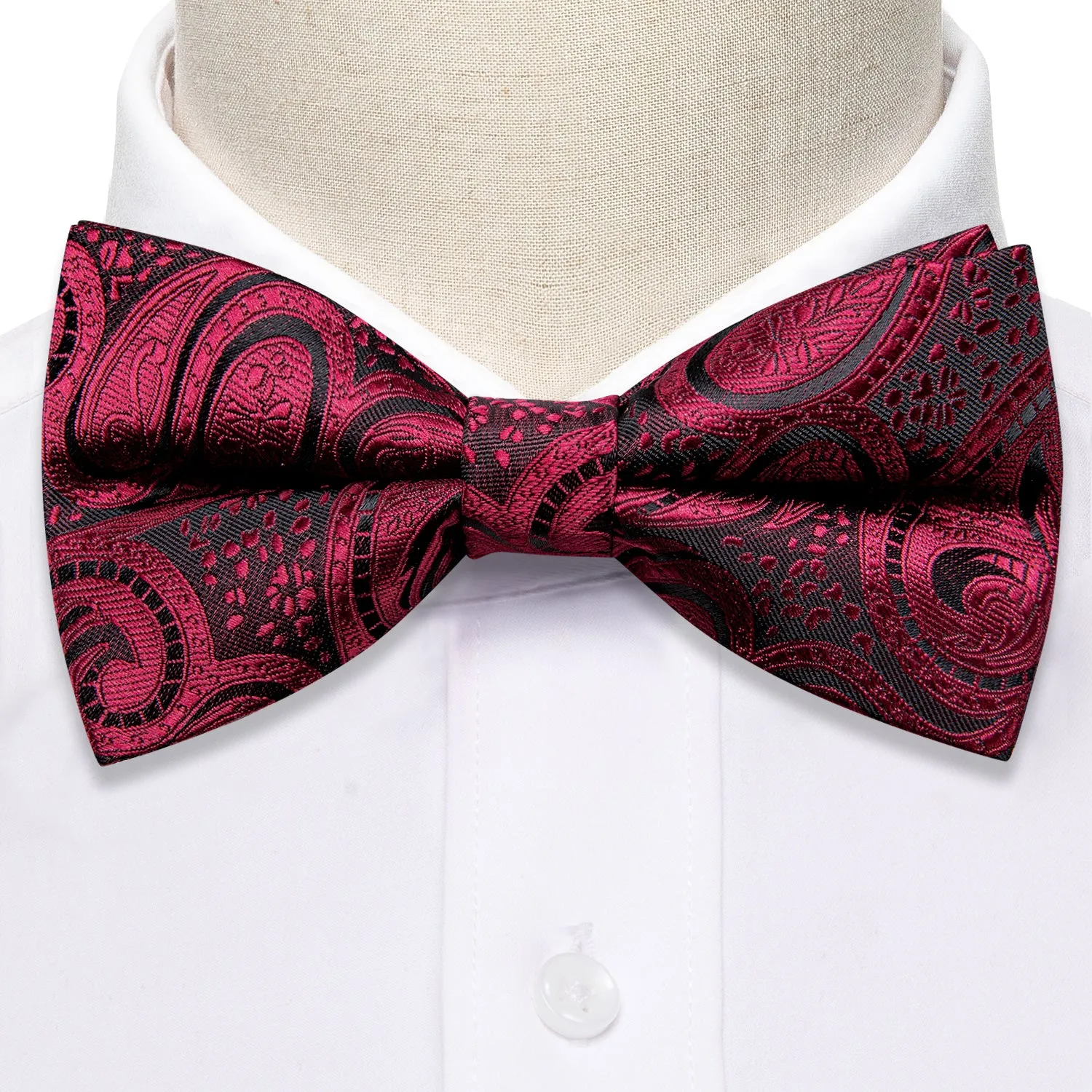 Barry Wang Black Red Paisley Men Pre-tied Bow Tie Hanky Cufflinks Set sold by Barrywang product image thumbnail 3