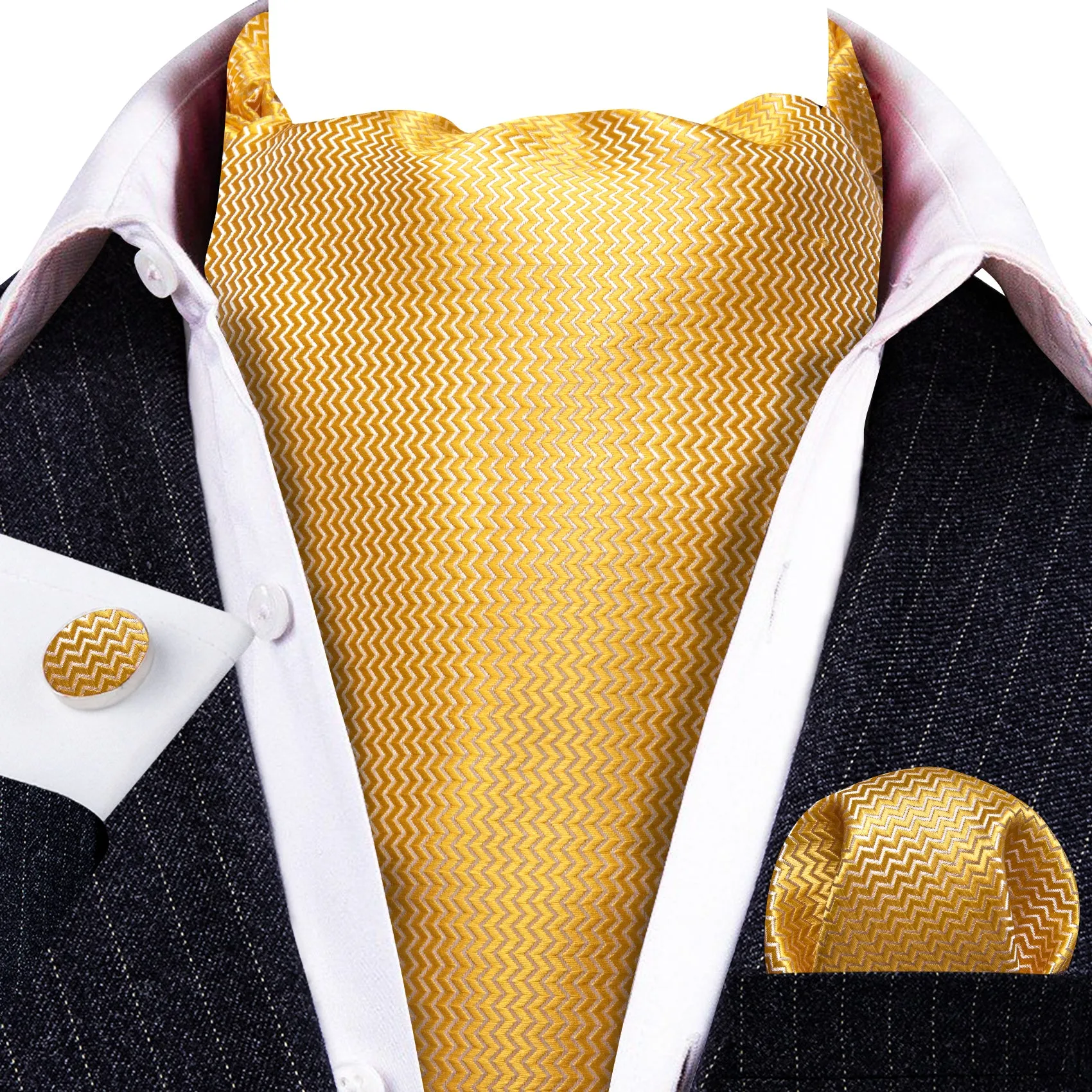 Barry. Wang Yellow Ascot Solid Silk Men's Ascot Tie Hanky Cufflinks Set sold by Barrywang product image thumbnail 2
