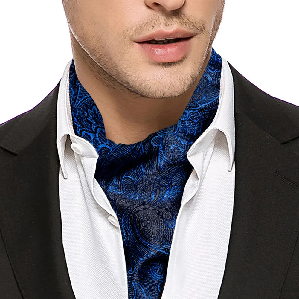 Barry. Wang Mens Ascot Blue Floral Silk Ascot Handkerchief Cufflinks sold by Barrywang product image thumbnail 3