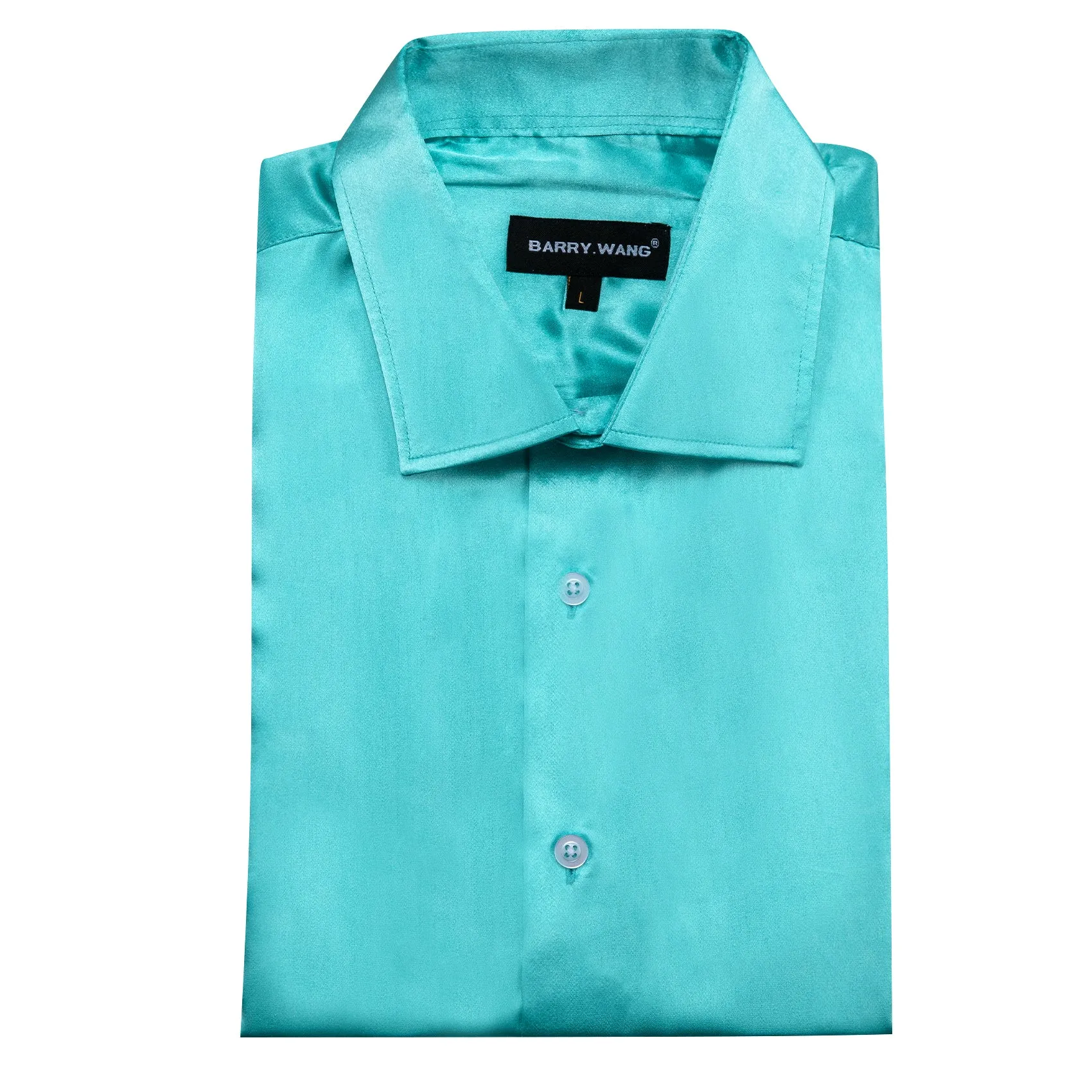 Barry Wang Casual Shirt Pale Blue Solid Short Sleeves Button Up Shirt sold by Barrywang product image thumbnail 3