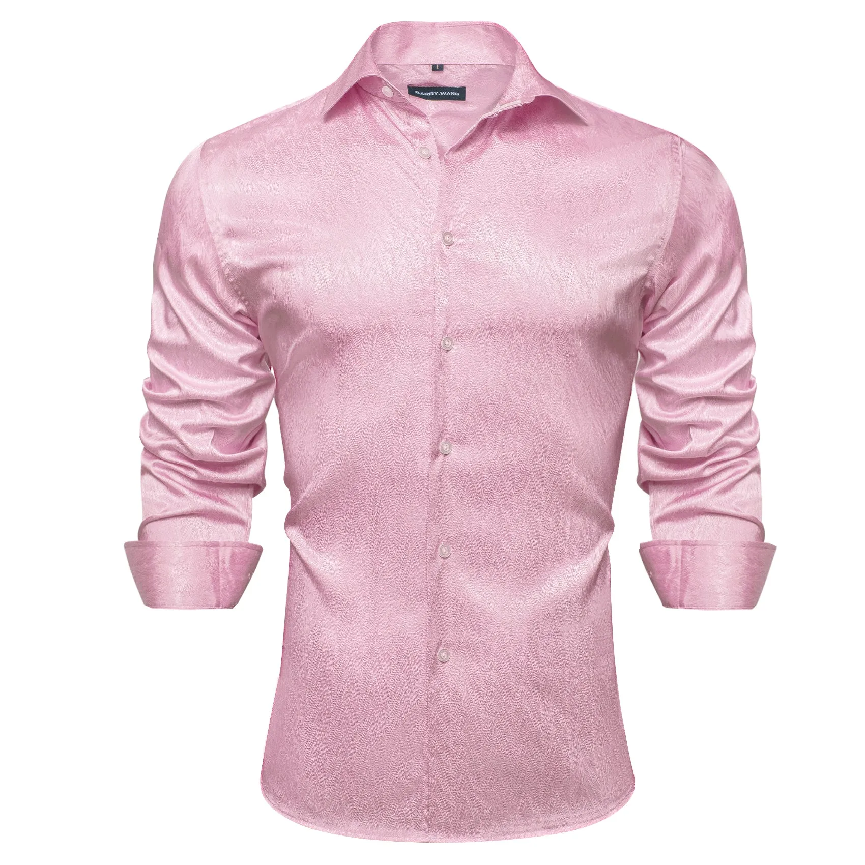 Barry.wang Fashion Light Pink Solid Silk Shirt sold by Barrywang product image thumbnail 4