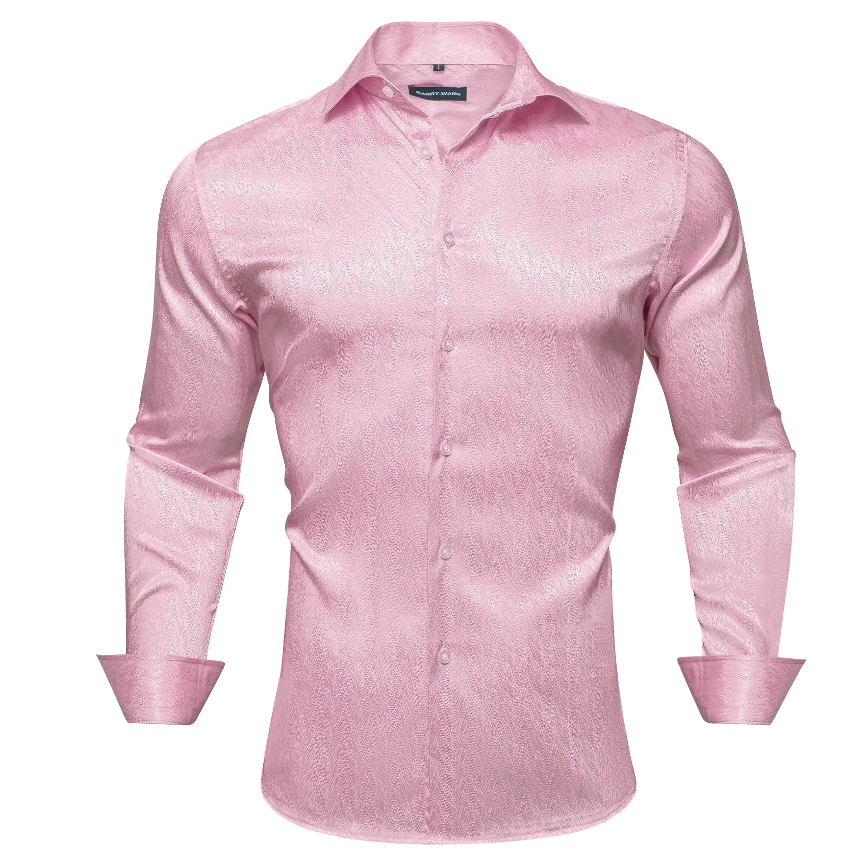 Barry.wang Fashion Light Pink Solid Silk Shirt sold by Barrywang product image thumbnail 3