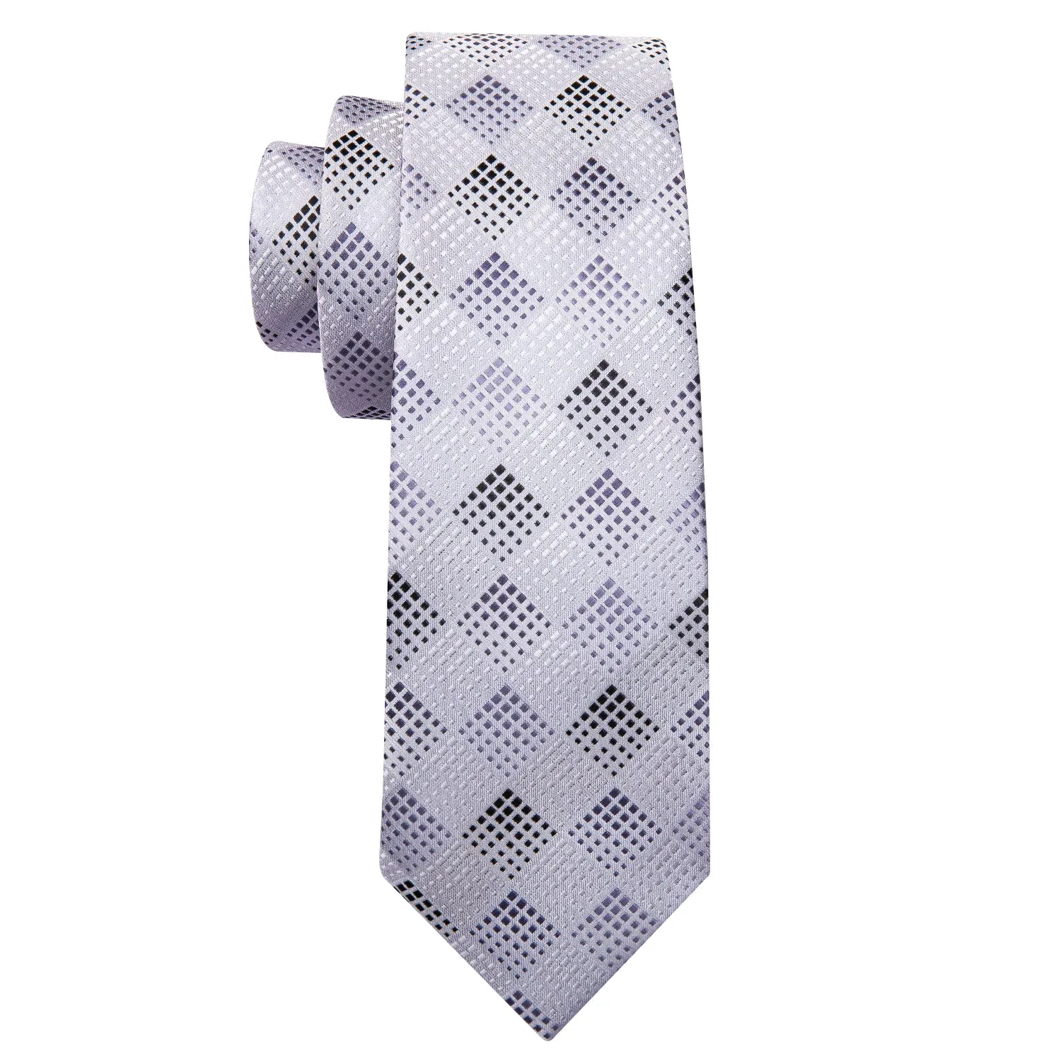 Barry. Wang Silver White Plaid Silk Men's Tie Pocket Square Cufflinks Set sold by Barrywang product image thumbnail 5