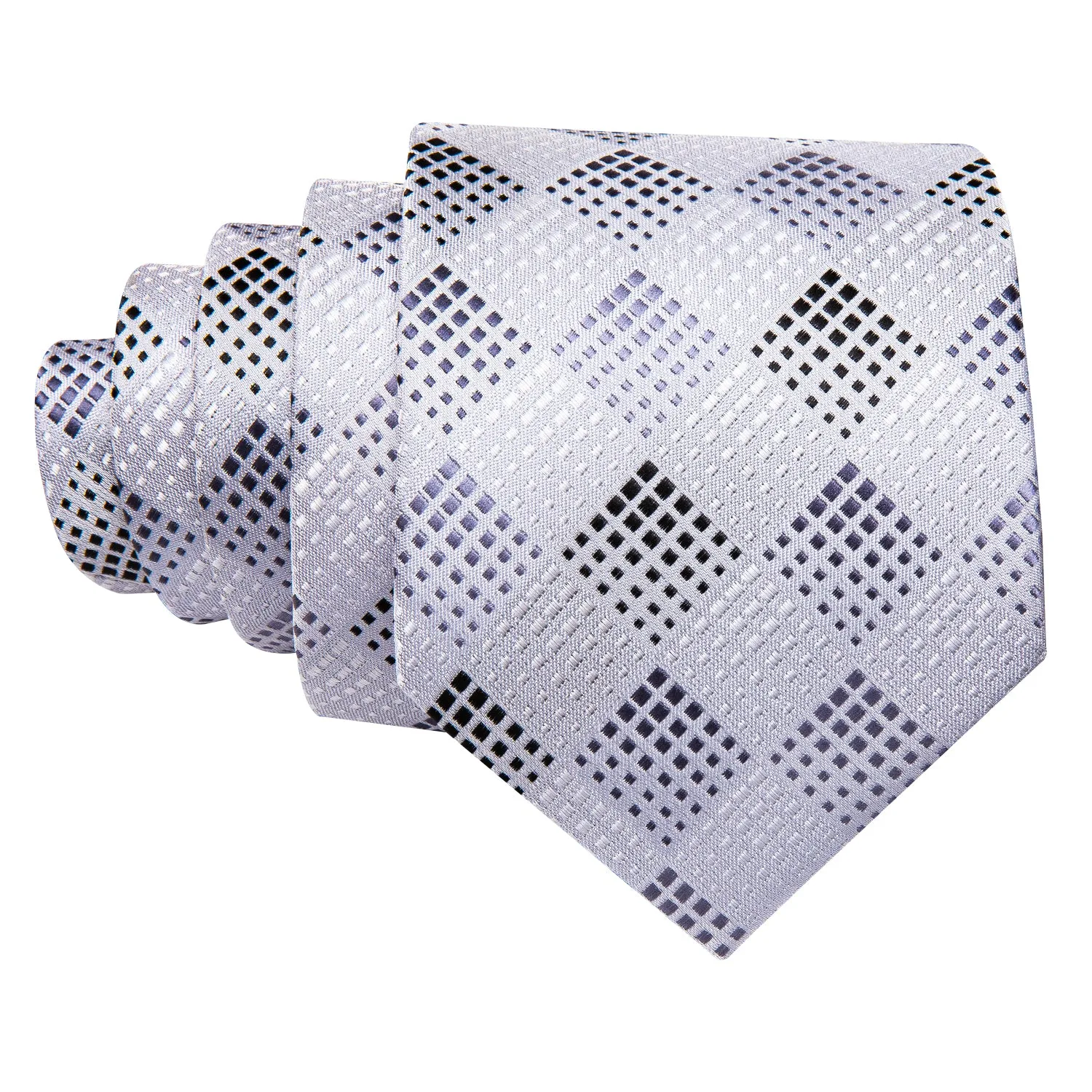 Barry. Wang Silver White Plaid Silk Men's Tie Pocket Square Cufflinks Set sold by Barrywang product image thumbnail 4