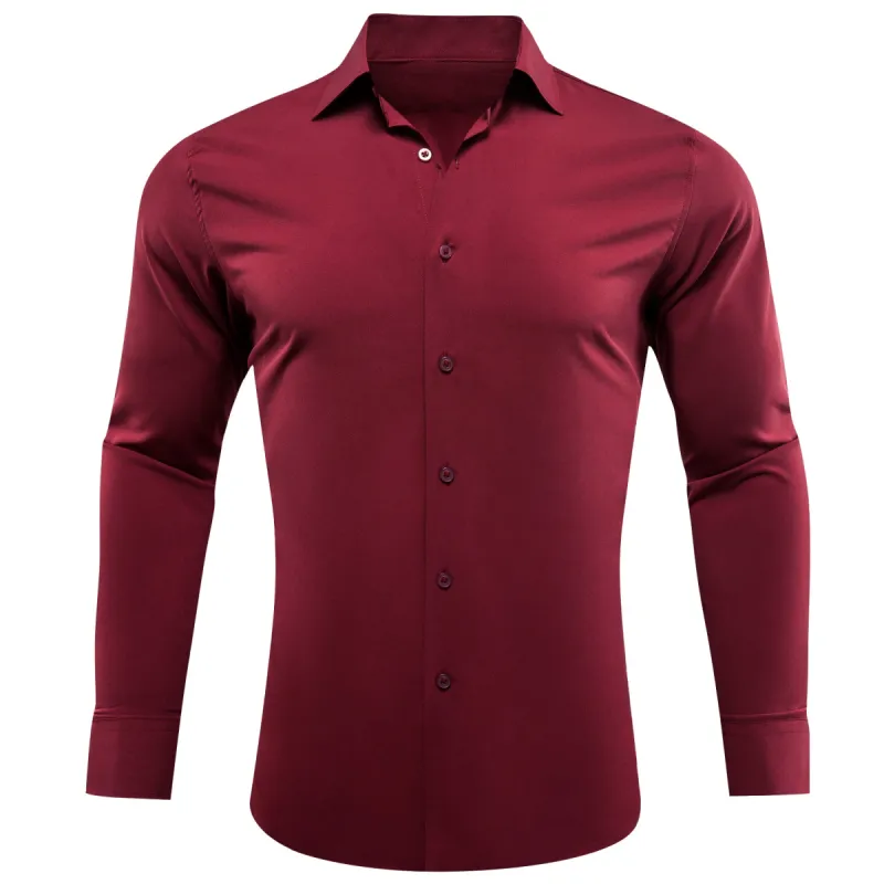 Barry.wang Dark Red Solid Silk Shirt sold by Barrywang