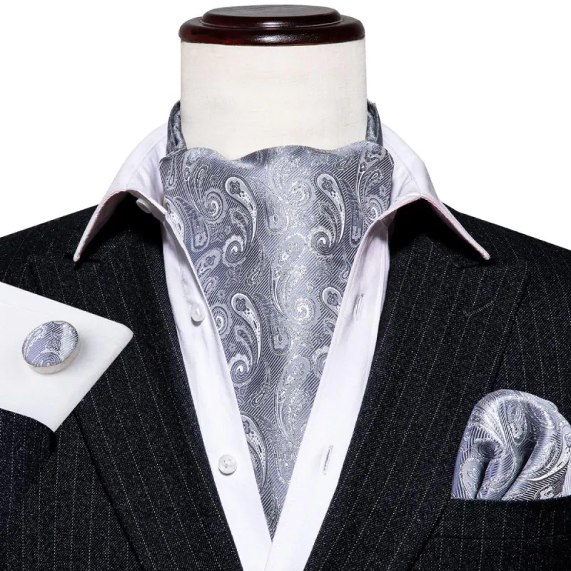 Barry. Wang Grey Paisley Ascot Handkerchief Cufflinks sold by Barrywang
