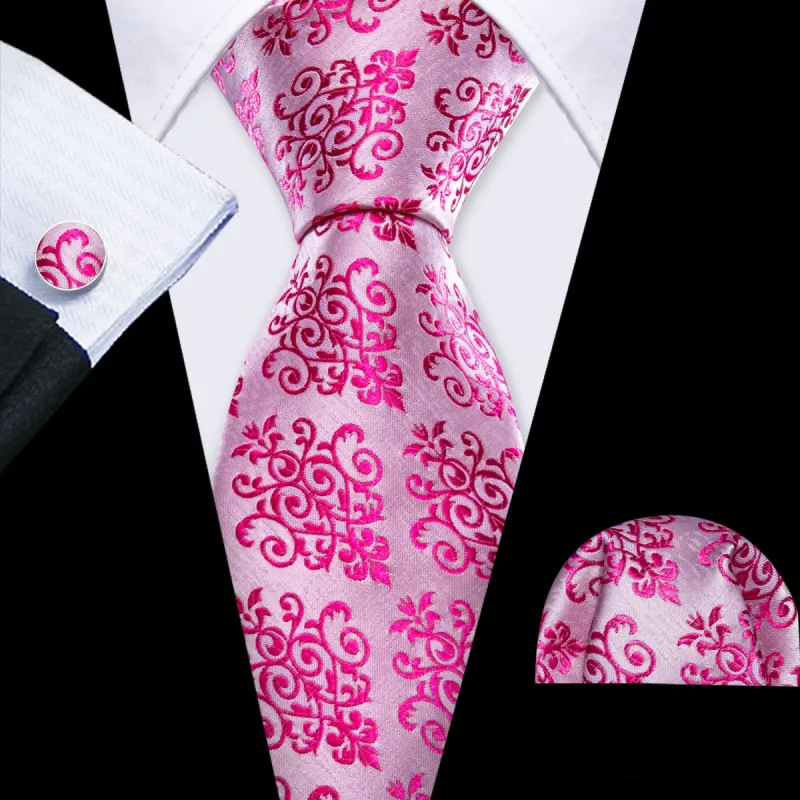 Barry Wang Pink Necktie Violet Silk Men Tie Handkerchief Cufflinks Set sold by Barrywang