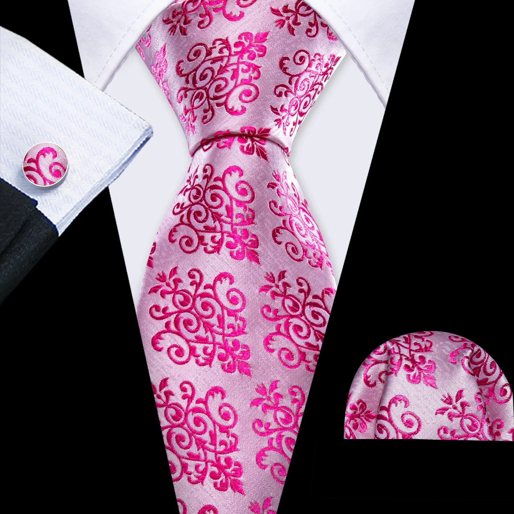 Barry. Wang Pink Necktie Violet Silk Men Tie Handkerchief Cufflinks Set sold by Barrywang