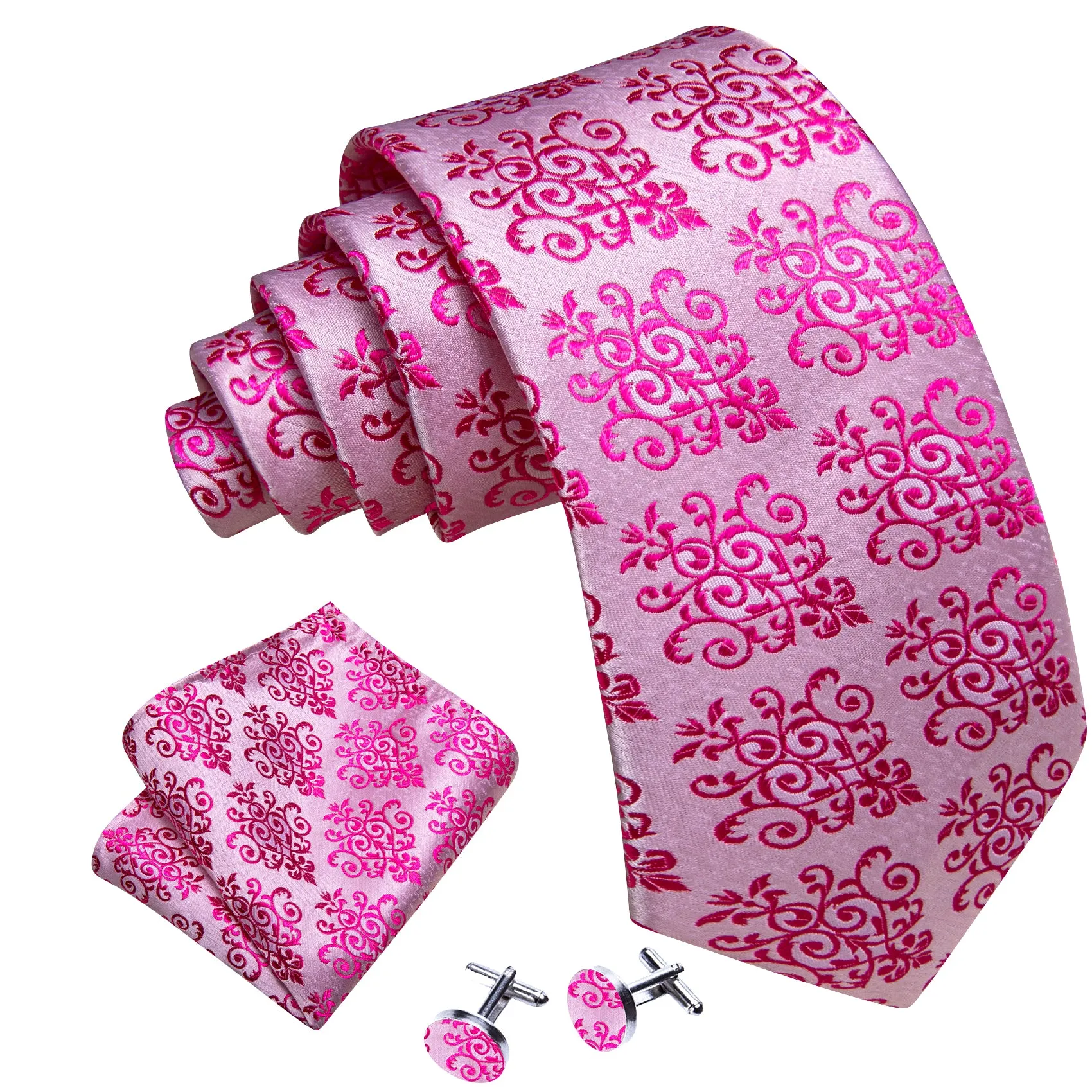 Barry. Wang Pink Necktie Violet Silk Men Tie Handkerchief Cufflinks Set sold by Barrywang product image thumbnail 3