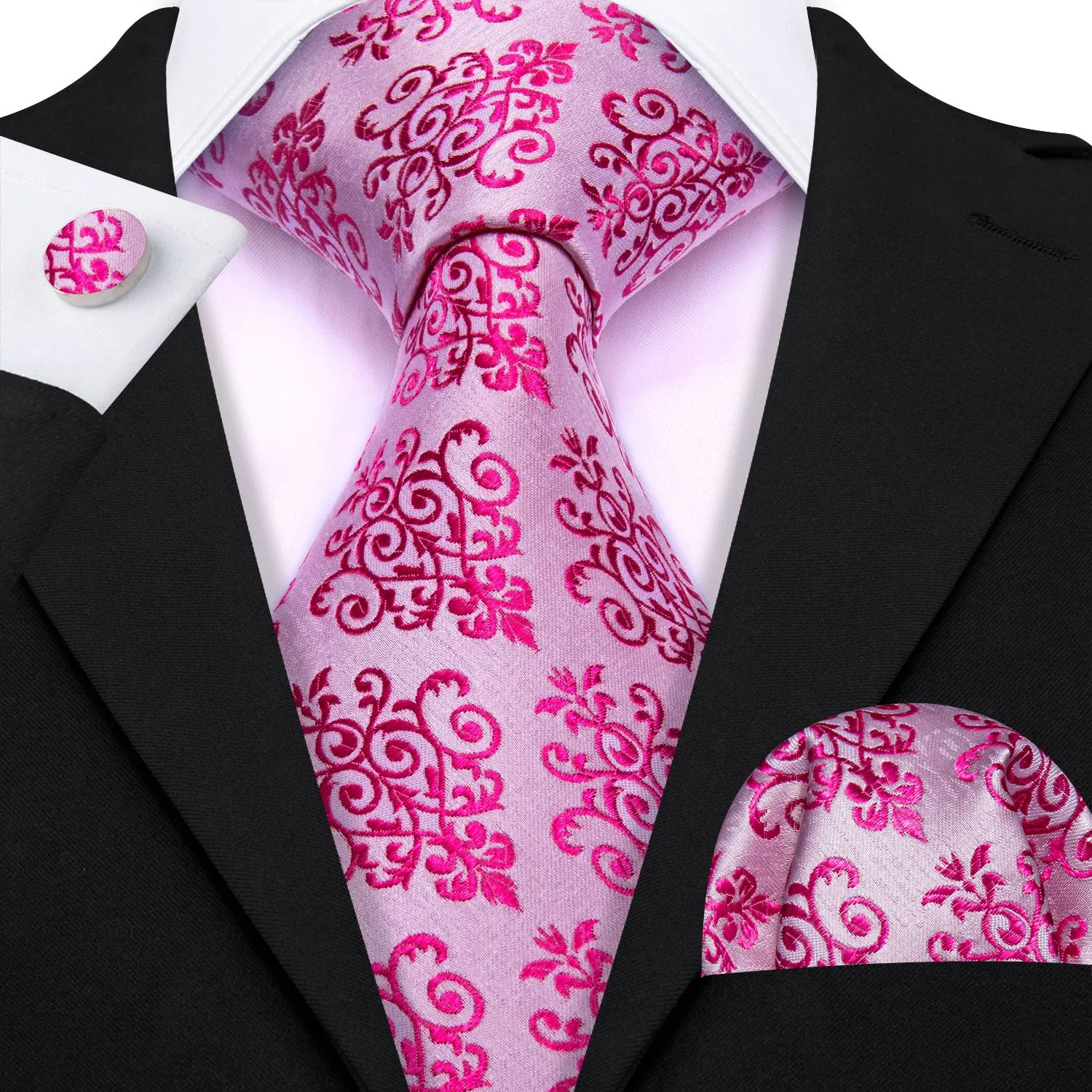 Barry. Wang Pink Necktie Violet Silk Men Tie Handkerchief Cufflinks Set sold by Barrywang product image thumbnail 2