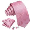 Barry Wang Pink Necktie Floral Jacquard Tie Handkerchief Cufflinks Set sold by Barrywang