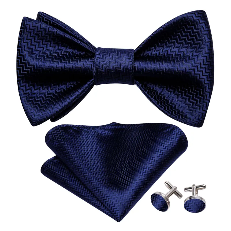 Salvia Blue Solid Silk Bow Tie Hanky Cufflinks Set sold by Barrywang