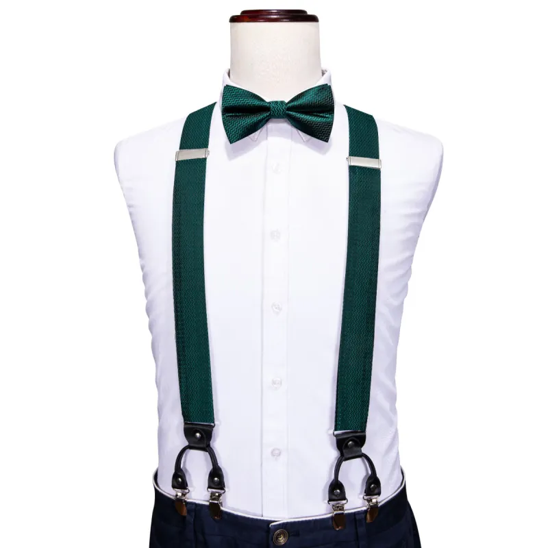 Green Solid Y Back Adjustable Bow Tie Suspenders Set sold by Barrywang