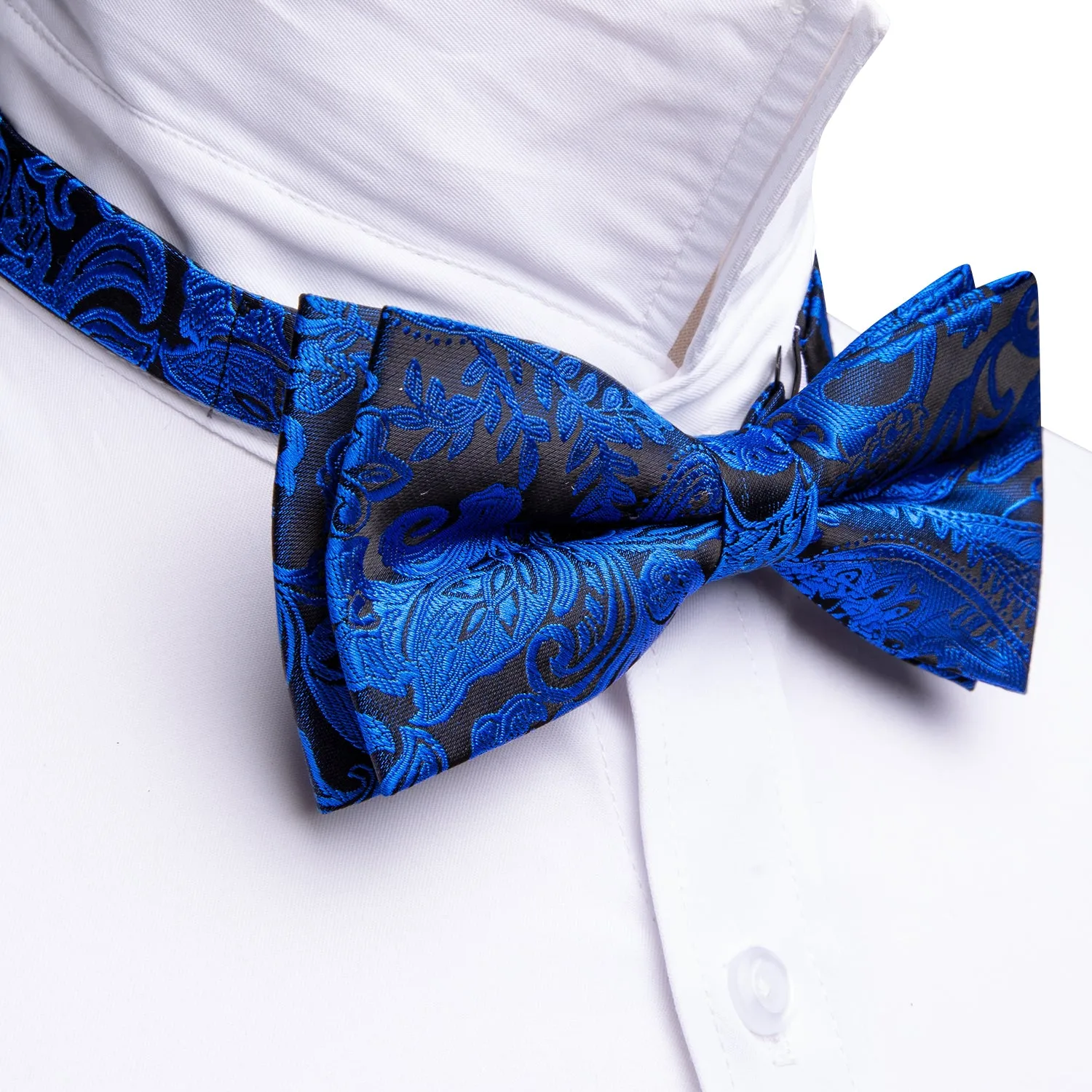 Barry. Wang Peacock Blue Paisley Pre-tied Bow Tie Hanky Cufflinks Set sold by Barrywang product image thumbnail 4