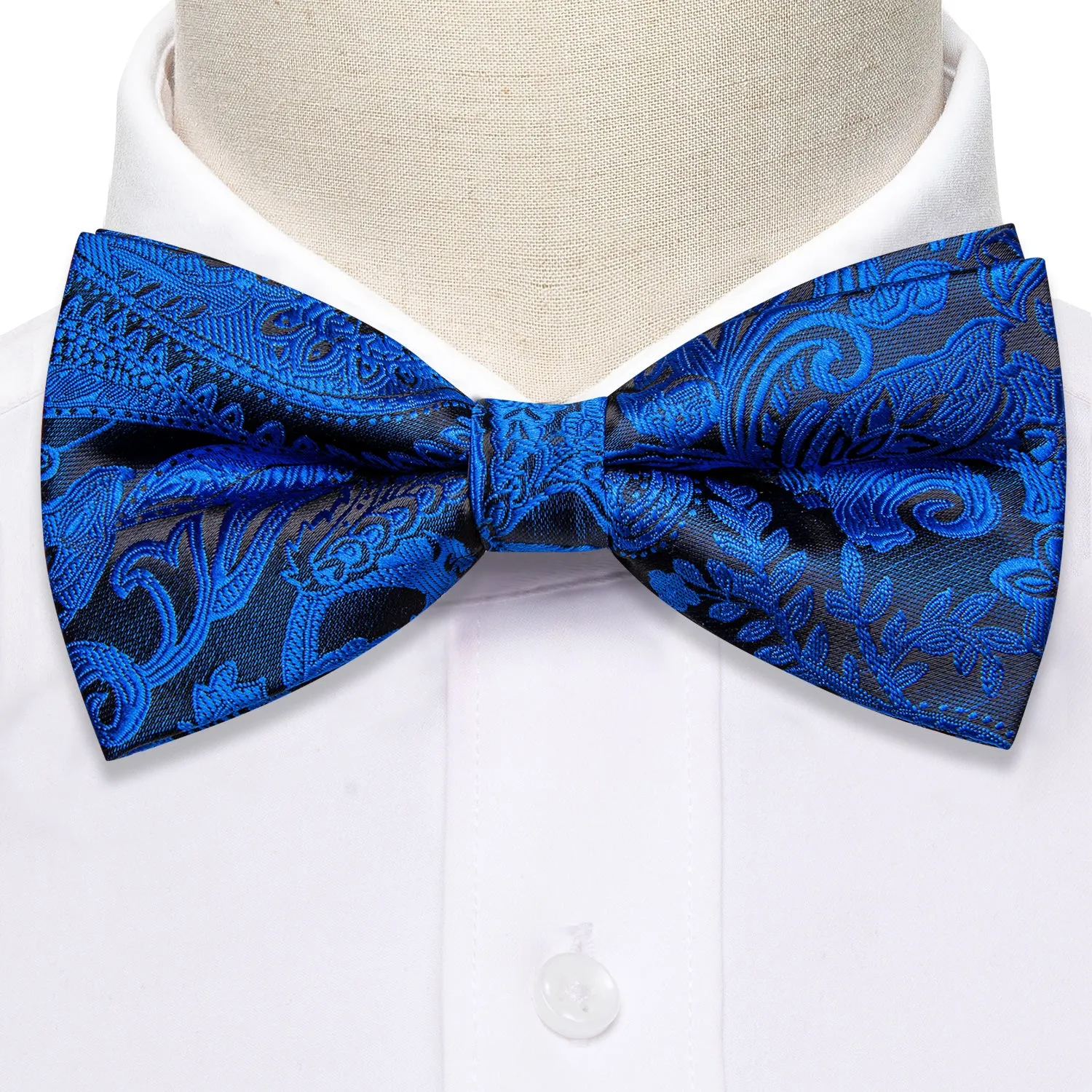 Barry. Wang Peacock Blue Paisley Pre-tied Bow Tie Hanky Cufflinks Set sold by Barrywang product image thumbnail 5