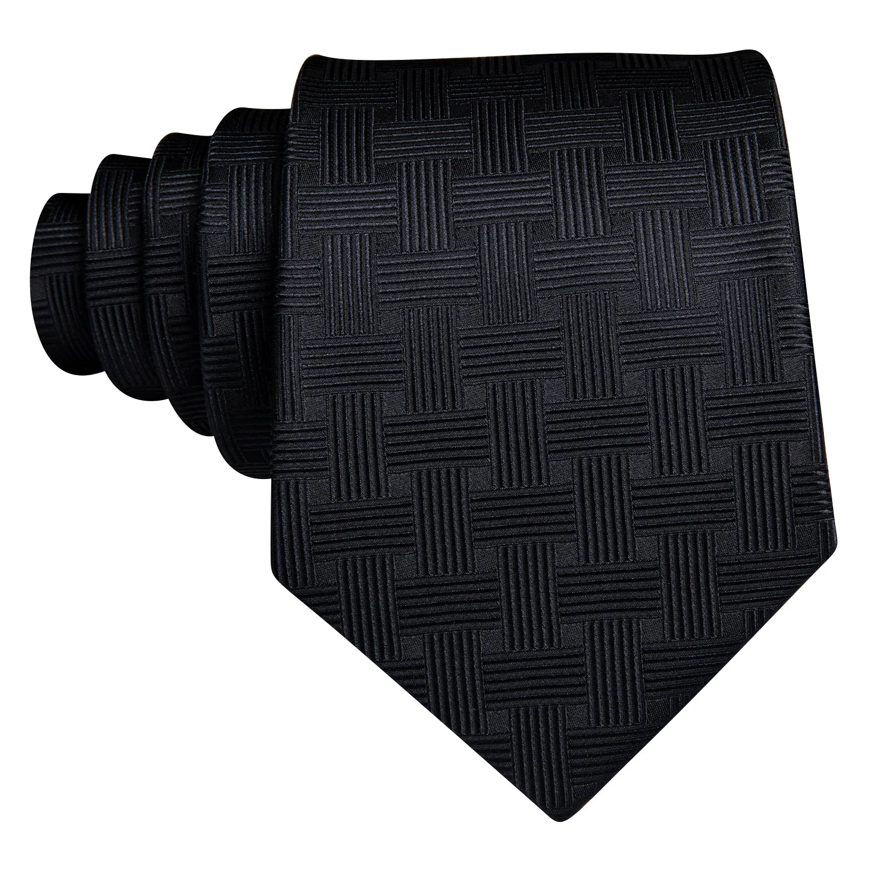 Barry. Wang Men's Black Striped Silk Tie Pocket Square Cufflinks Set sold by Barrywang product image thumbnail 3